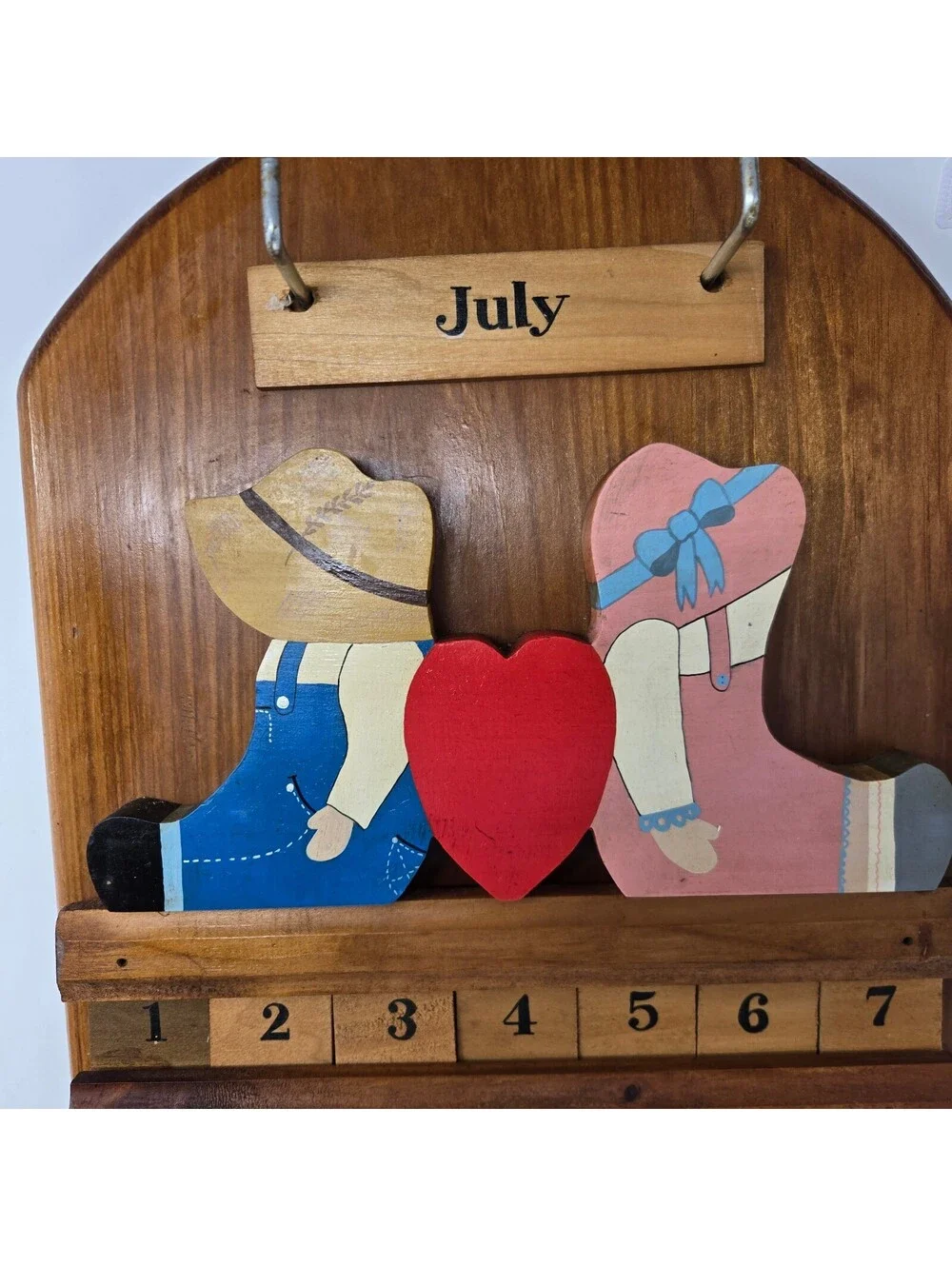 Vtg Wooden Perpetual Wall Calendar Farmhouse Cottagecore Grandmacore 22.5x11